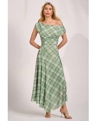 Jolie Moi - Asymmetric Draped Mesh Maxi Dress - Lyst