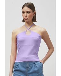 Enorsia - Halter Neck Ribbed Cami Vest Top - Lyst