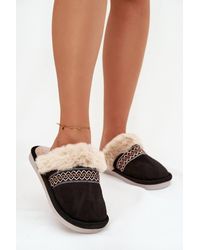 Love Lace - Cozy Soft Fabric Slippers With Faux Fur & Embroidery Detail - Lyst