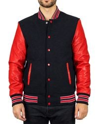 TruClothing - Varsity Bomber Jacket Wool Body Real Leather Sleeves College Baseball Coat - Lyst