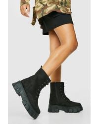 Boohoo - Wide Fit Chunky Sole Lace Up Hiker Boots - Lyst