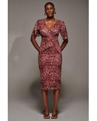 Jolie Moi - Print Mesh Angel Sleeve Bodycon Midi Dress - Lyst