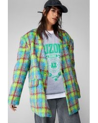 Nasty Gal - Premium Neon Plaid Tailored Blazer Coat - Lyst