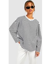 Boohoo - Basic Cotton Oversized Long Sleeve Striped T-shirt - Lyst