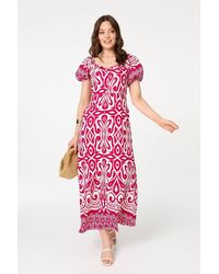 Izabel London - Printed Short Sleeve A-Line Maxi Dress - Lyst
