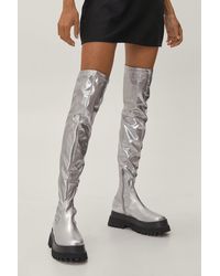 Nasty Gal - Metallic Stretch Faux Leather Over The Knee Boots - Lyst
