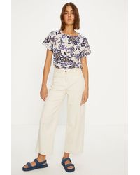 Oasis - Essential Cotton Floral Roll Sleeve Slub T-shirt - Lyst