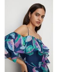 Oasis - Watercolour Organza Pleated Ruffle Midi Dress - Lyst