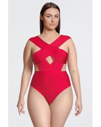 Karen Millen - Plus Size Bandage Cross Front Cut Out Swimsuit - Lyst
