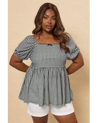 Yours - Gingham Bow Front Peplum Top - Lyst