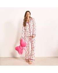 OHS - Cherry Bow Print Jersey Button Through Pyjama Set Nightwear - Lyst