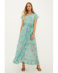 Oasis - Pretty Floral Frill Detail Wrap Midi Dress - Lyst