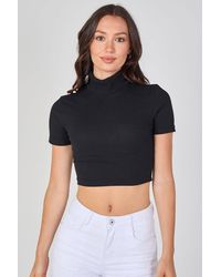 ELAINA FASHION - Ribbed Roll Neck Short Sleeve Crop Top - Lyst
