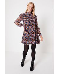 Oasis - Ditsy Floral Ruffle Shoulder Chiffon Mini Dress - Lyst