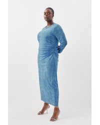 Karen Millen - Plus Size Jersey Denim Print Long Sleeve Midi Dress - Lyst