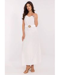 Love Lace - V Neck Ruffle Viscose Maxi Dress With Belt - Lyst