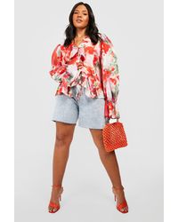 Boohoo - Plus Floral Ruffle Tie Front Boho Top - Lyst