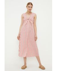 Dorothy Perkins - Pink Stripe Button Front Tie Midi Dress - Lyst