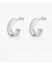 MUCHV - Silver Thick Huggie Hoop Earrings With Stones - Lyst