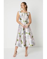 Coast - Printed Twill Seamed Midi Dress With Piping - Lyst