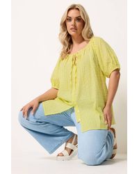 Yours - Gingham Puff Sleeve Blouse - Lyst