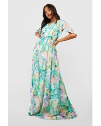 Boohoo - Pastel Floral Angel Sleeve Strappy Maxi Dress - Lyst