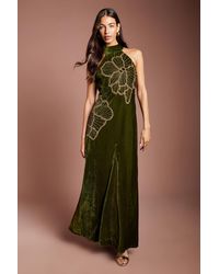 Coast - Velvet Halter Neck Embellished Floral Maxi Dress - Lyst