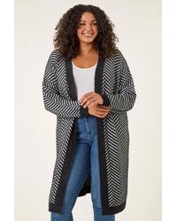 Roman - Curve Chevron Fluffy Knit Cardigan - Lyst
