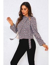 FS Collection - Geo Print Side Tie Blouse Top - Lyst
