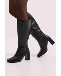 Dorothy Perkins - Wide Fit Kristen Square Toe High Heel Faux Leather Knee Boots - Lyst