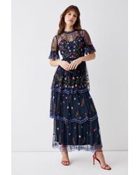 Coast - Embroidered Mesh Scallop Tiered Maxi Dress - Lyst