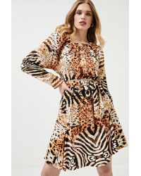 Karen Millen - Mirrored Tiger Viscose Satin Woven Mini Dress - Lyst