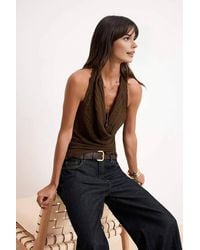 WOVCOR - Cowl Neck Draped Textured Knit Fitted Blouse W/ Open Back - Lyst