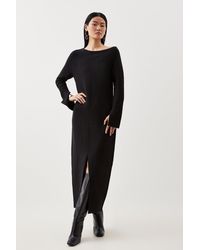 Karen Millen - Petite Compact Knit Wool Look Drop Shoulder Midi Dress - Lyst