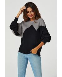 FS Collection - Block Colour Relaxed Knit Jumper Top In Grey & Black - Lyst