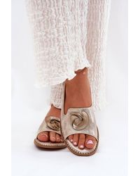 Love Lace - Shiny Flat Heel Sandals With Buckle Strap Comfort - Lyst