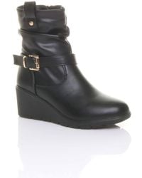 AJVANI - Mid Wedge Heel Buckle Ankle Boots - Lyst