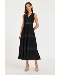 FS Collection - Lace Trim V-Neck Tiered Sleeveless Midi Dress - Lyst
