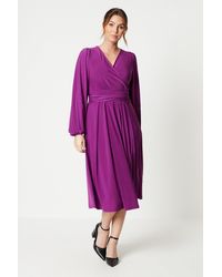 Wallis - Jersey Wrap Long Sleeve Pleated Midi Dress - Lyst