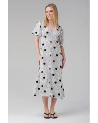 Influence - Polka Dot V-Neck Short Puff Sleeve Midi Dress - Lyst