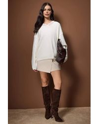 WOVCOR - Soft Texture V-Neck Lace Detail Knit Jumper - Lyst