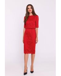 Love Lace - Lace Short Sleeve Pencil Dress With Zip - Lyst