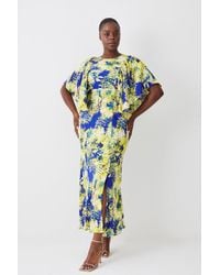Karen Millen - Plus Size Exploded Floral Angel Sleeve Woven Maxi Dress - Lyst