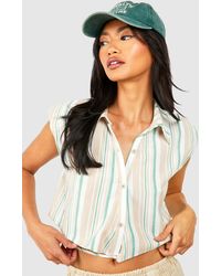 Boohoo - Multi Stripe Linen Crop Wrap Shirt - Lyst