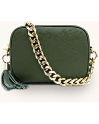 Apatchy London - Olive Green Leather Crossbody Bag With Olive & Black Zigzag Strap - Lyst