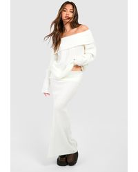 Boohoo - Off The Shoulder Sweater And Maxi Skirt Knitted Set - Lyst