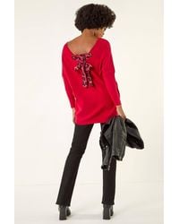 Roman - Animal Print Eyelet Back Knit Jumper - Lyst