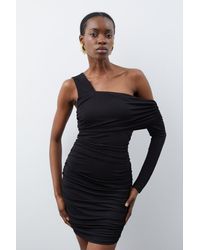 Karen Millen - Jersey Crepe One Shoulder Mini Dress - Lyst