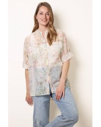 Blue Vanilla - Three Quarter Sleeve Button Up V-Neck Blouse - Lyst