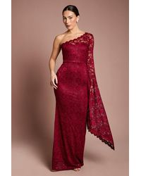 Coast - One Shoulder Cape Detail Lace Maxi Dress - Lyst